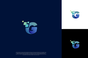Initial Letter G with square pixel dot Motion . Vector Logo Design Template
