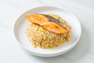 fried rice with grilled salmon fillet steak