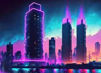 city skyline at night