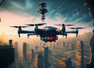 airplane flying over the city