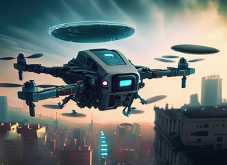 ufo flying over the city