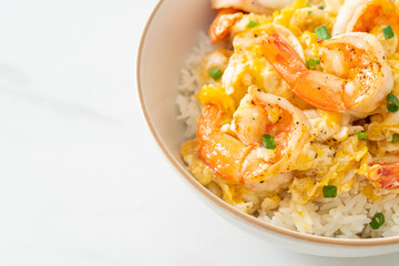 creamy omelet with shrimps rice bowl