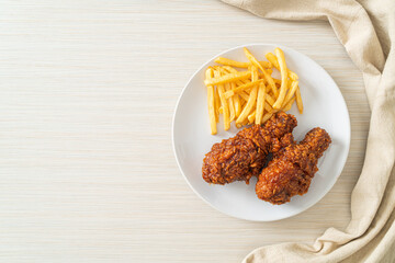 spicy Korean fried chicken with fries