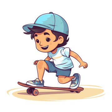 Cartoon little boy playing skateboard, AI generated Image