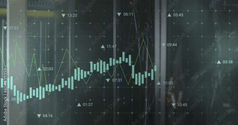 Poster animation of multiple graphs with changing numbers over data server room
