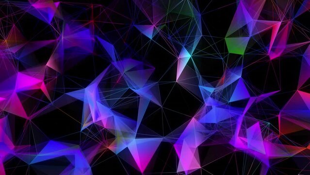 Animation of dots connected with lines forming geometric shapes over black background