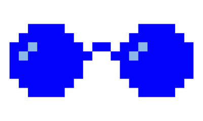 Round pixel art glasses in blue color and transparent background