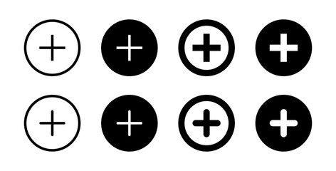 Add icon vector in black circle. Social media plus button