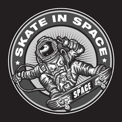 Astronaut Skateboarding in Space Emblem Logo Style Vector Illustration Design
