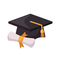Graduation cap and certificate icon illustration. Vector design
