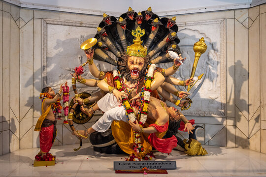 Shrine at ISKCON Delhi Hindu temple of Lord Krishna, New Delhi, India
