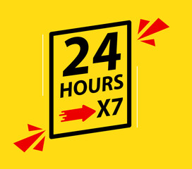 24 hours 7 days banner with yellow color vector  