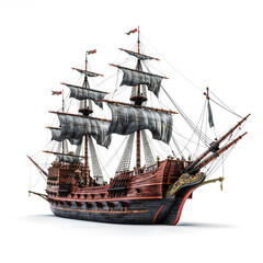 Ancient pirate ship on transparent background PNG - obrazy, fototapety, plakaty