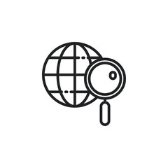 Global search outline icon. Vector illustration. Isolated icon is suitable for web, infographics, interfaces, and apps.