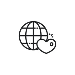 Globe with heart, love the earth outline icon. Vector illustration. Isolated icon is suitable for web, infographics, interfaces, and apps.