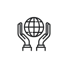 Hand and globe, save earth outline icon. Vector illustration. Isolated icon is suitable for web, infographics, interfaces, and apps.