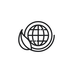Globe with leafs, eco environment outline icon. Vector illustration. Isolated icon is suitable for web, infographics, interfaces, and apps.