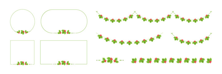 Mistletoe Frames and Garland Vector Element Set, Christmas Graphics Festive Winter Holiday Season Bunting