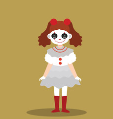 young girl kid using scary clown make-up at halloween party. scary clown vector character illustration 