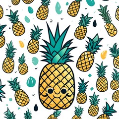 A cartoon drawing of a collage of cute pineapples 