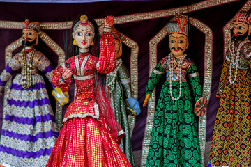 Rajasthani doll dance puppet show, Kathputli dance in Jaipur, Rajasthan, India - obrazy, fototapety, plakaty