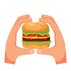 Burger in hand icon illustration. Vector design