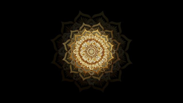 Golden oriental mandala rotation animation on dark background