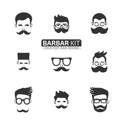 hair style of men or mustache with glasses and hairs set barber logo icons kit