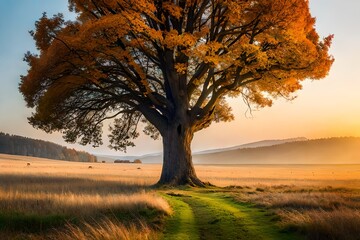 Fototapeta na wymiar autumn landscape with tree and generated AI