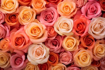Generative AI : Background of pink orange and peach roses
