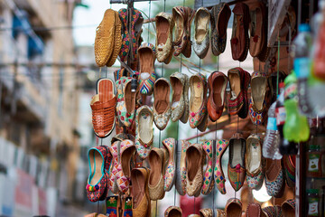 Traditional Indian shoes at Bapu Bazar in Jaipur, India