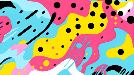 Memphis seamless pattern in retro style. Doodle elements on a colorful background.