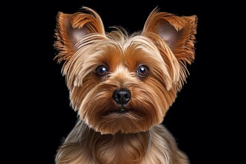 Generative AI : Close-up of Yorkshire Terrier, 9 years old, looking at camera against white background
