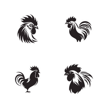 Rooster logo icon or cock Icons set