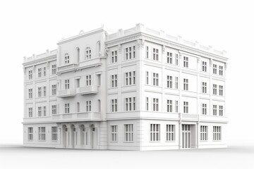 Generative AI : Building in half of construction with a finished building facade on white background. 3d illustration