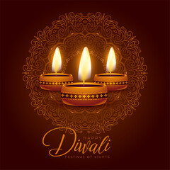 nice shubh diwali festival background with burning diya on mandala frame