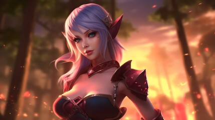 Fototapeta premium Fantasy fighting woman assassin warrior in forest