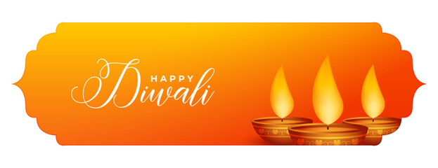 happy diwali greeting banner with glowing diya design