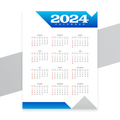 white and blue 2024 wall calendar layout organize monthly or annual task