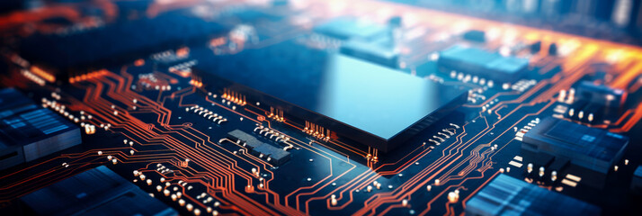 Electronic computer hardware technology. Motherboard digital chip. Tech science background. - obrazy, fototapety, plakaty