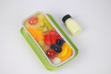Fruity Milk Pudding, sweet vanilla silk pudding dessert with fruit topping