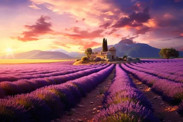 Foto op Canvas Inspiring landscape with lavender fields © PinkiePie