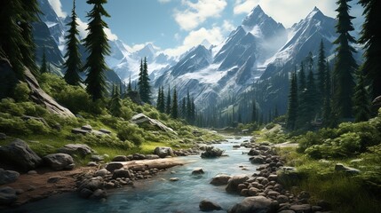 vertical wilderness wonders, digital art illustration, Generative AI