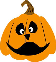 Black silhouette Halloween pumpkin ghost Hand Painted illustration