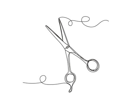 recommend clip art: Continuous one line hair scissors shape vector illustration.