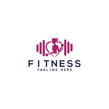 Fitness Gym logo design template with exercising athletic man and woman isolated on white, vector illustration
