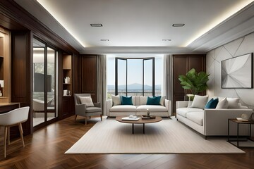 Fototapeta premium With a fireplace and furniture, a contemporary luxury living room