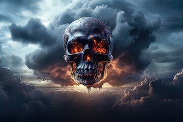 halloween concept skull on a background of clouds - obrazy, fototapety, plakaty
