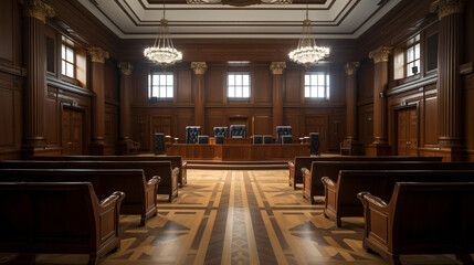 Fototapeta na wymiar A courtroom in a Russian court an empty judges chair