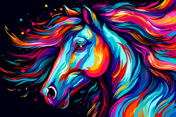 Colorful horse on abstract colorful background.